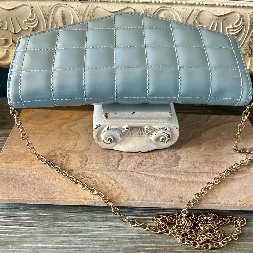 🌸🌷Crossi Blue Envelope Style Patent Puffy Quilted Crossbody Shoulder Bag Clutch - Picture 9 of 16